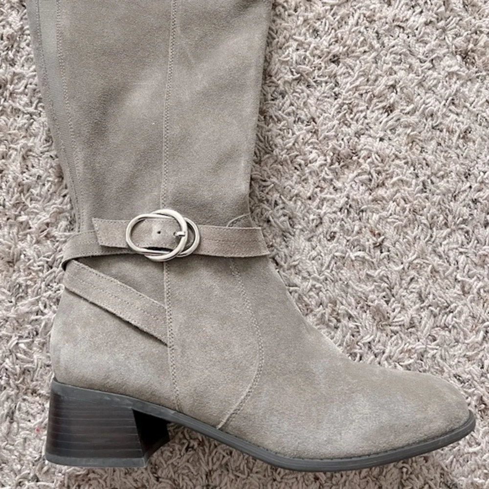 Marc Fisher Wide Calf Knee High Riding Boot in Taupe Suede, NEW, Size 11 Wide